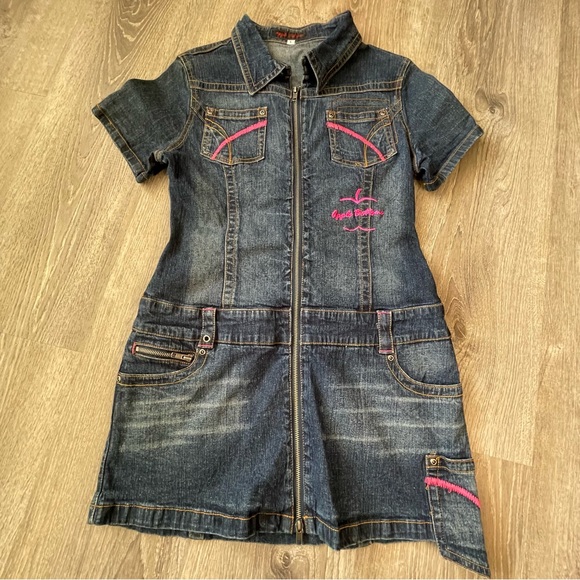 Vintage Apple Bottoms Sam’s Girl Large Denim Logo Womens Mini Dress - Picture 2 of 10